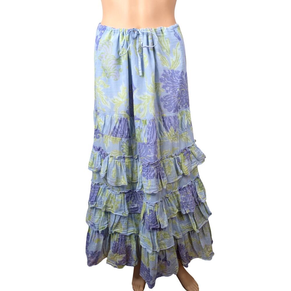 Rare Vintage Y2K Anthropologie Fei Butterfly Floral Tiered Cotton Skirt SZ M